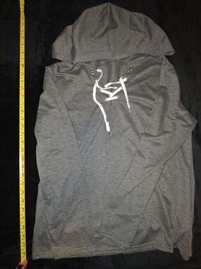 Gray Lace-Up Hooded Pullover Sweatshirt